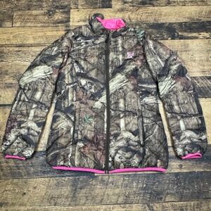 Down Puffer Jacket Camo Print Lightweight Packable Pink Women's‎ M Reversible